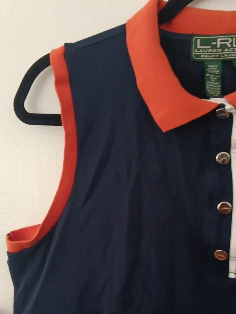 L-RL Ralph Lauren Navy Sleeveless Polo with Orange Trim #3825
